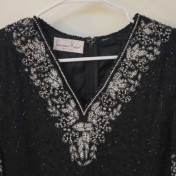 VTG LAURENCE KAZAR Glass Beaded Formal Black Tie Castlecore Blouse Small - Picture 4 of 13